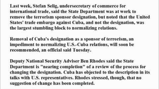 State Dept. readies removal of Cuba's tag as sponsor of terrorism